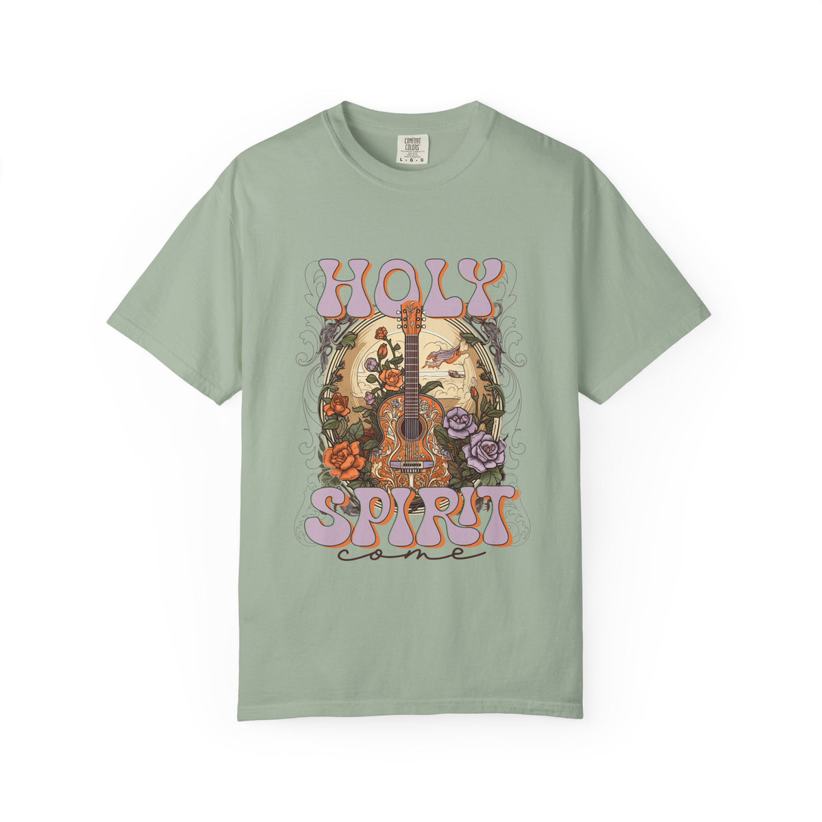 Holy Spirit Come Guitar T-Shirt Vintage Floral Christian Worship Tee