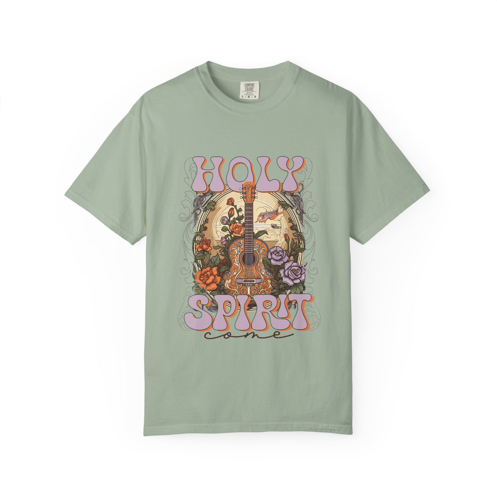 Holy Spirit Come Guitar T-Shirt Vintage Floral Christian Worship Tee