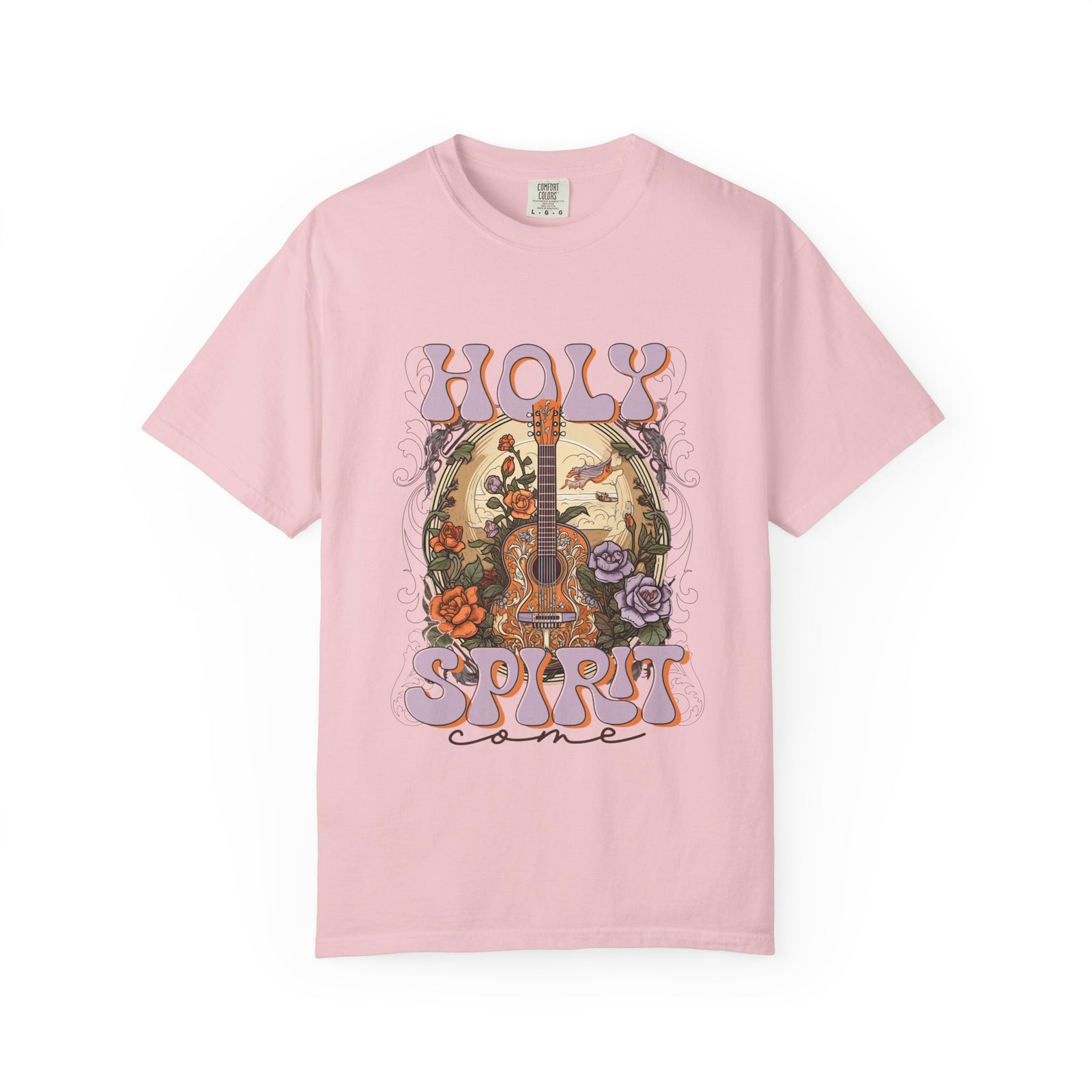 Holy Spirit Come Guitar T-Shirt Vintage Floral Christian Worship Tee