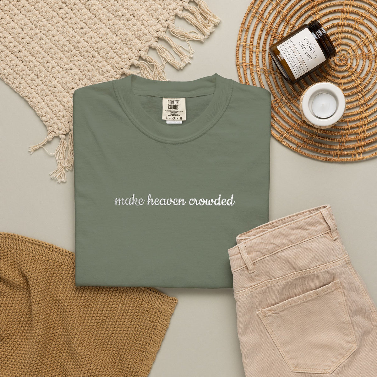 Make Heaven Crowded Embroidered Script Tee Christian T-Shirt