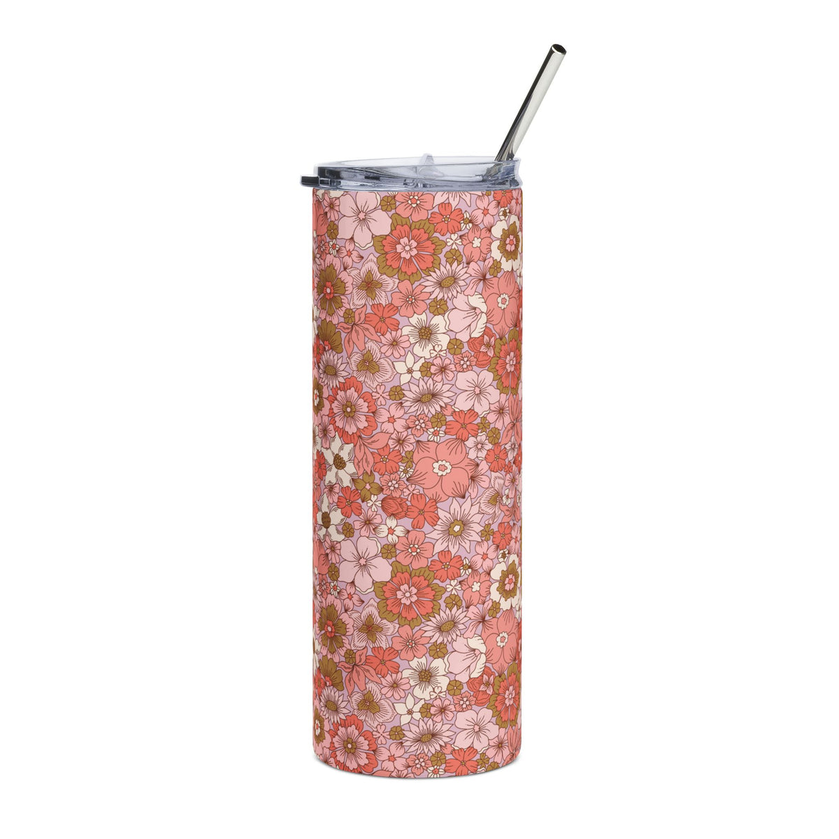 Pink Retro Flower Blossom 20oz Floral Stainless Steel Insulated Tumbler Travel Cup