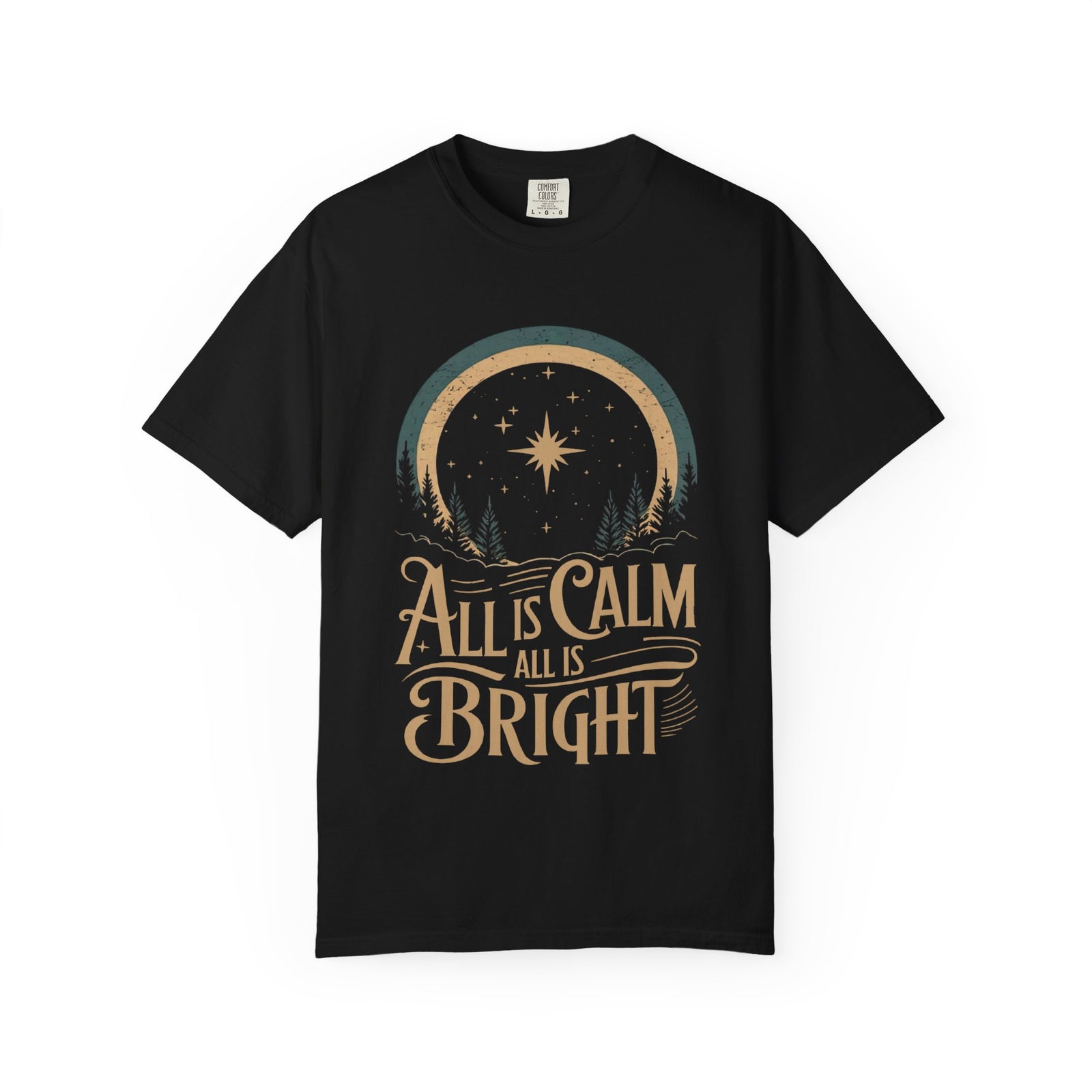 All Is Calm & Bright Christmas Eve Distressed T-Shirt Christian Graphic Tee