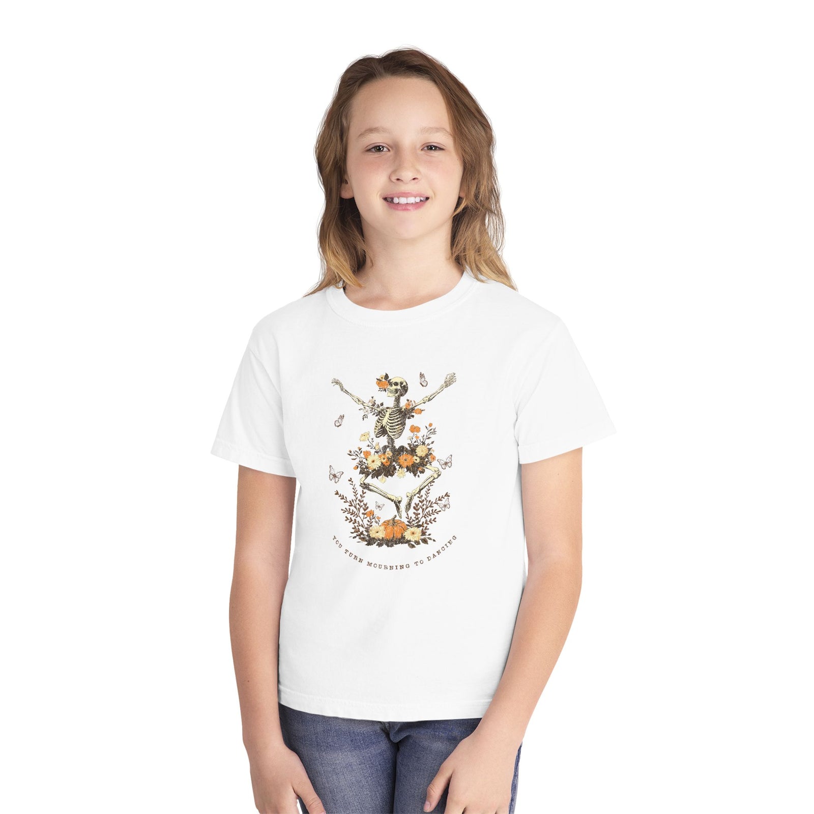 You Turn Mourning into Dancing T-Shirt Dancing Skeleton Halloween Kids Christian Tee