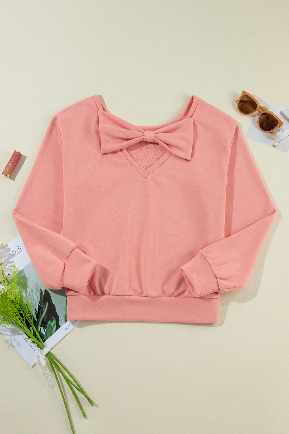 Bow Cutout Round Neck Long Sleeve Sweatshirt - Sydney So Sweet