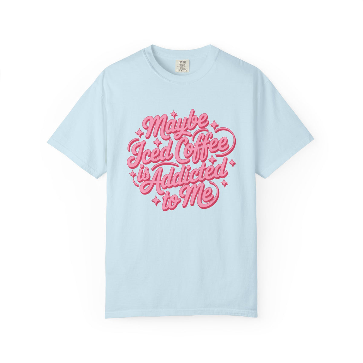 Maybe Iced Coffee Is Addicted to Me Retro Script T-Shirt Coffee Lover Tee