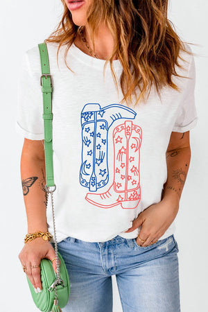 Boot Graphic Round Neck Short Sleeve T-Shirt - Sydney So Sweet