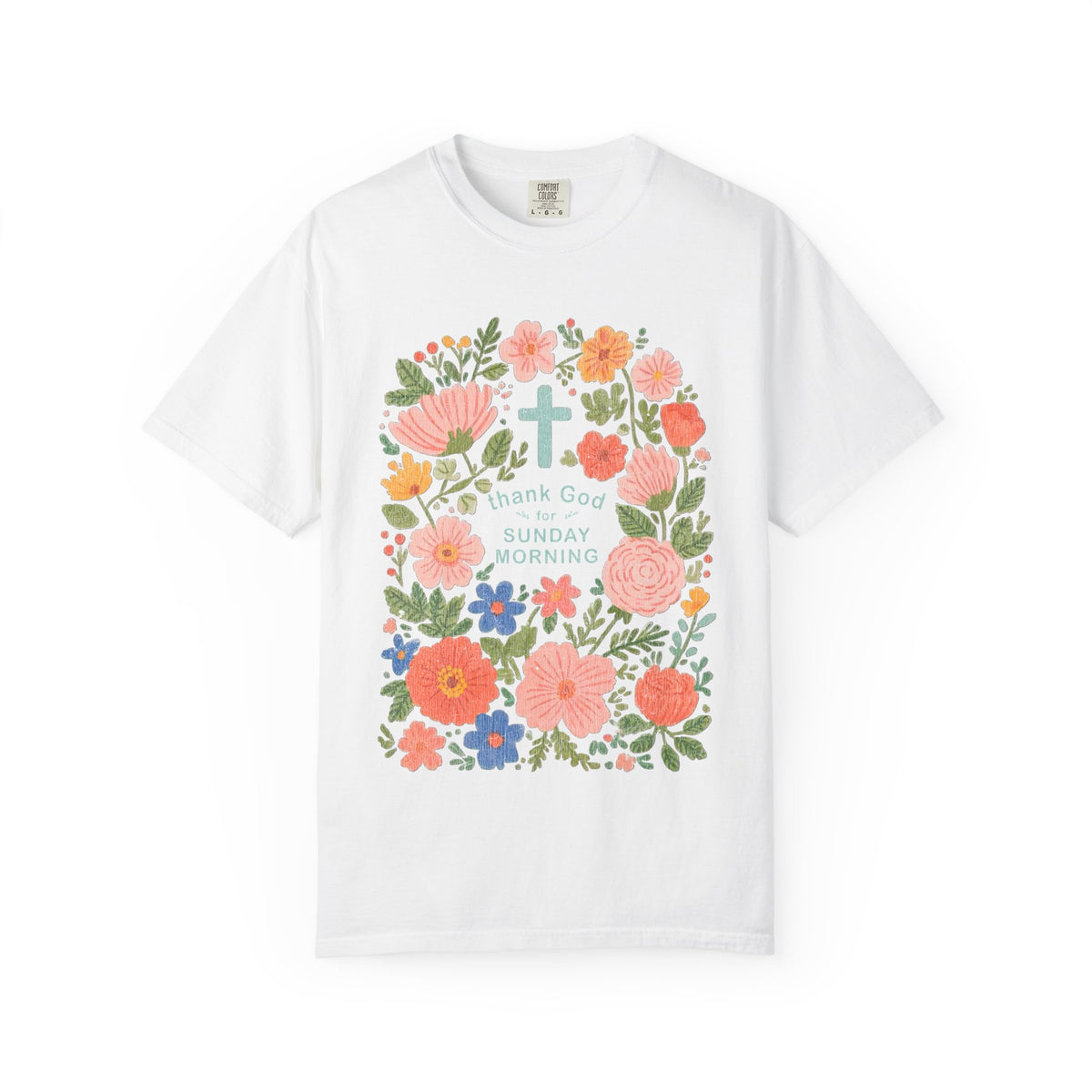 Thank God for Sunday Morning Christian Unisex Distressed Tee Floral T-Shirt