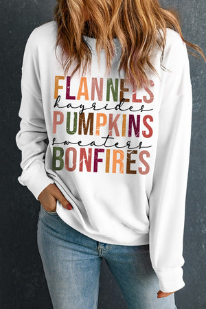 Flannels Pumpkins Bonfires Women's Fall Graphic Sweatshirt - Sydney So Sweet