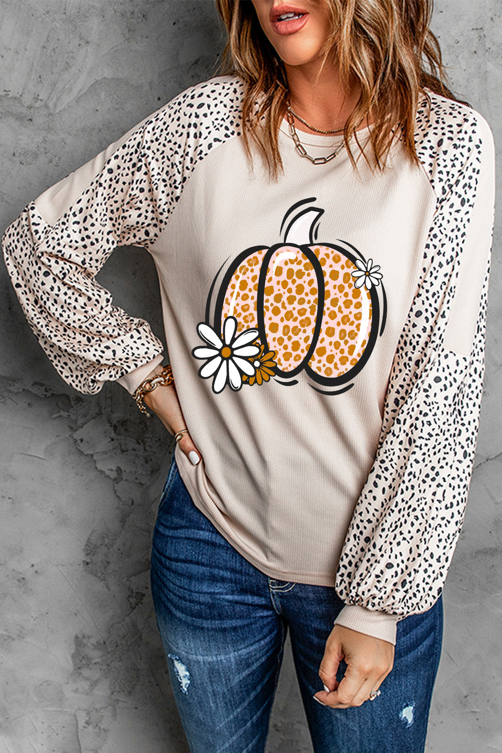 Pumpkin Graphic Round Neck Long Sleeve Top - Sydney So Sweet