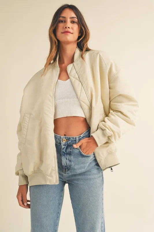 MABLE Back Ruched Utiltiy Bomber Jacket - Sydney So Sweet