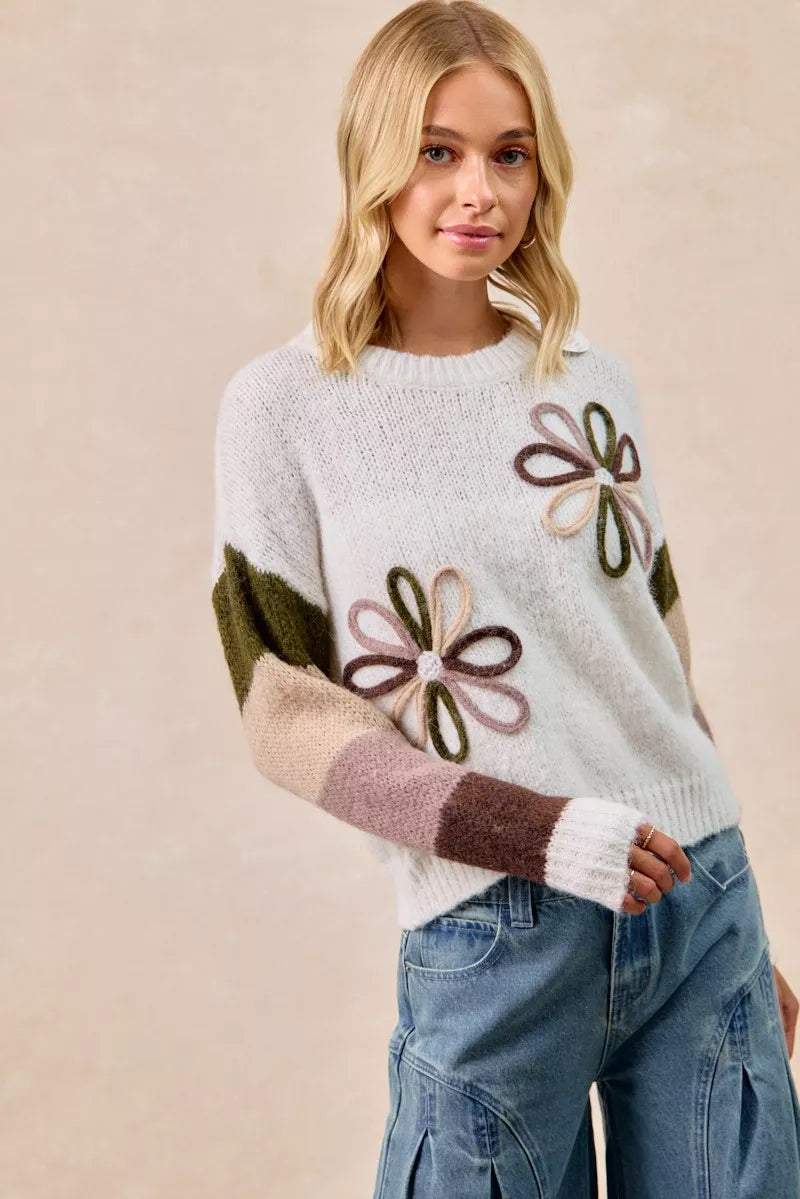 BiBi Flower Color Block Sweater - Sydney So Sweet