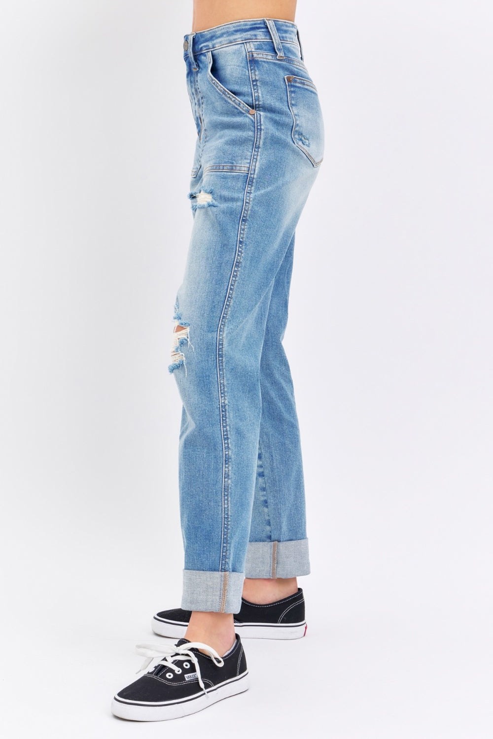 Judy Blue Full Size Distressed Straight Jeans with Patch Pockets - Sydney So Sweet