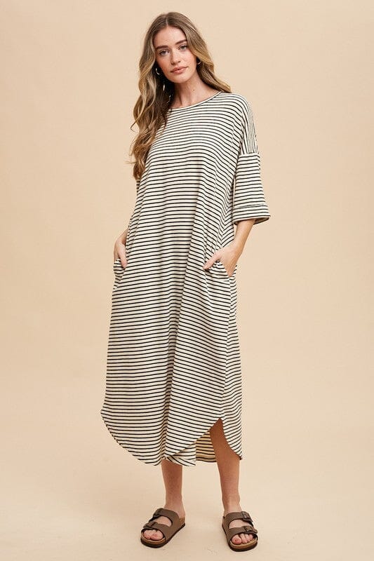 Annie Wear Striped Round Neck Terry Midi Dress - Sydney So Sweet