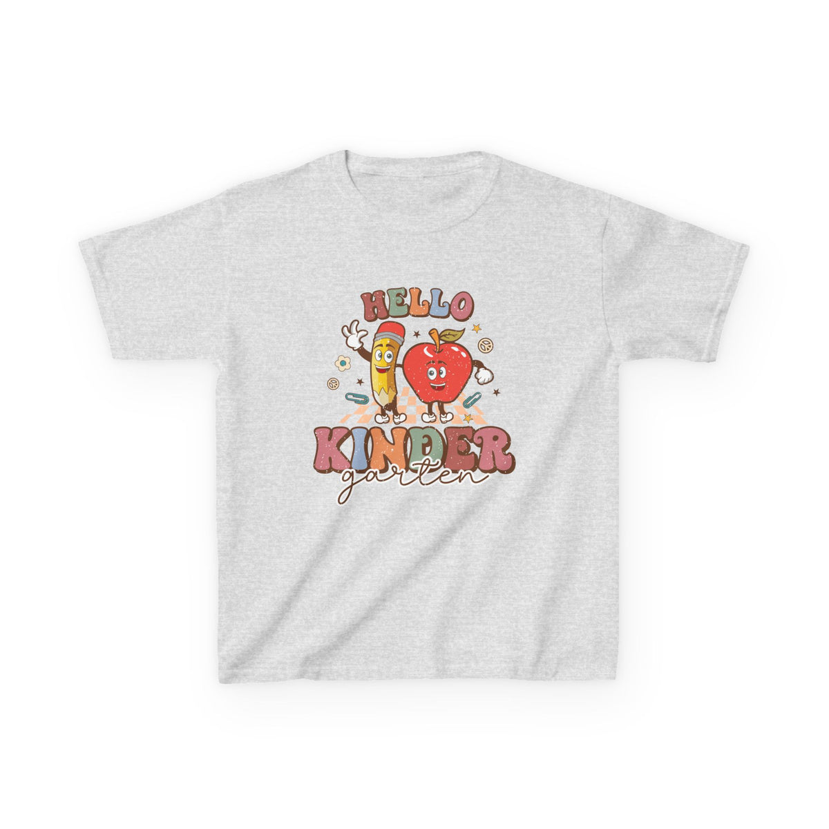 Hello Kindergarten Cute Apple & Pencil Graphic Tee Back-to-School Kids T-Shirt