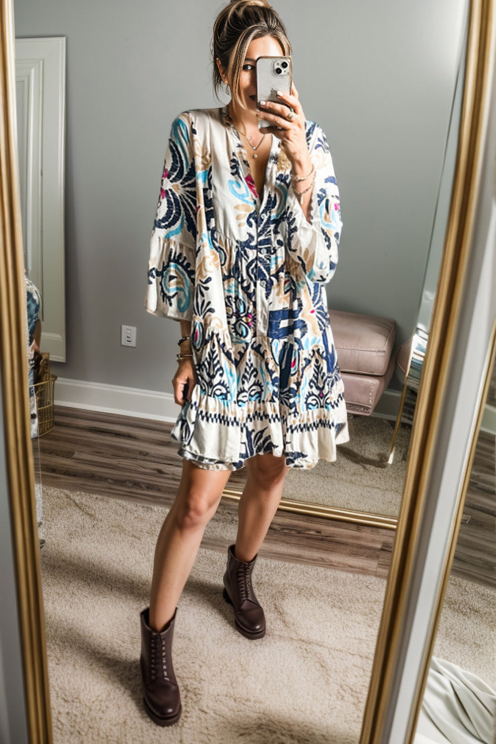 Printed Button Up Mini Dress - Sydney So Sweet