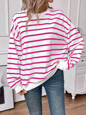 Striped Round Neck Long Sleeve Sweatshirt - Sydney So Sweet