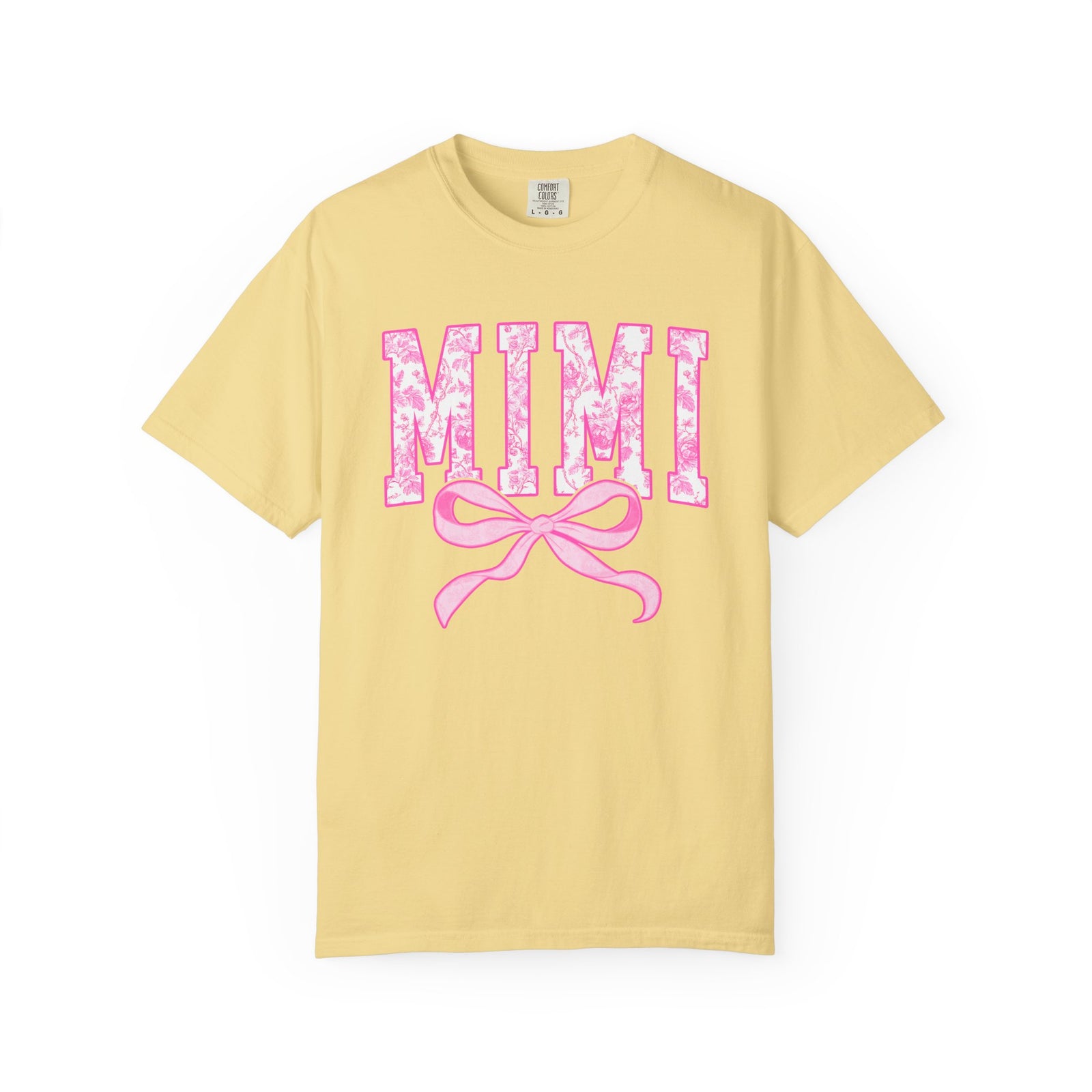 Mimi Coquette Pink Toile Bow T-Shirt Cute Grandmother Graphic Tee