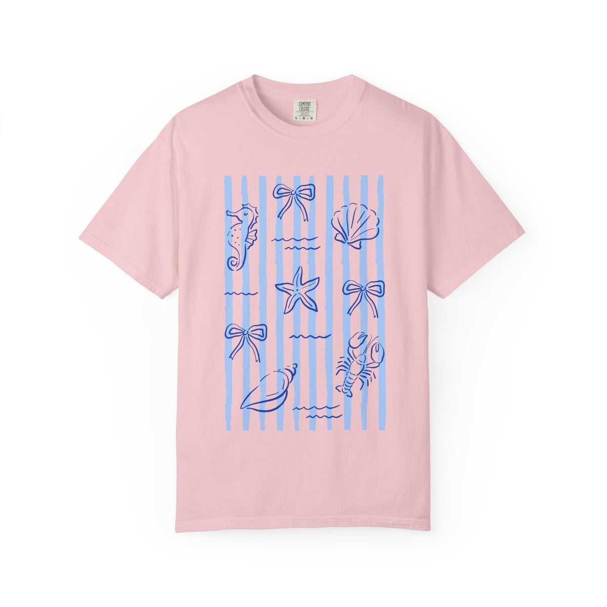 Coastal Stripes Graphic Tee Women's Nautical Seashell & Starfish T-Shirt