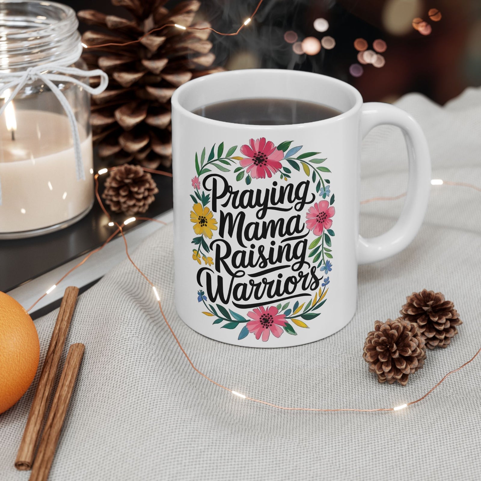 Praying Mama Raising Warriors Cute Ceramic Mug Coffee Cup (11oz & 15oz)