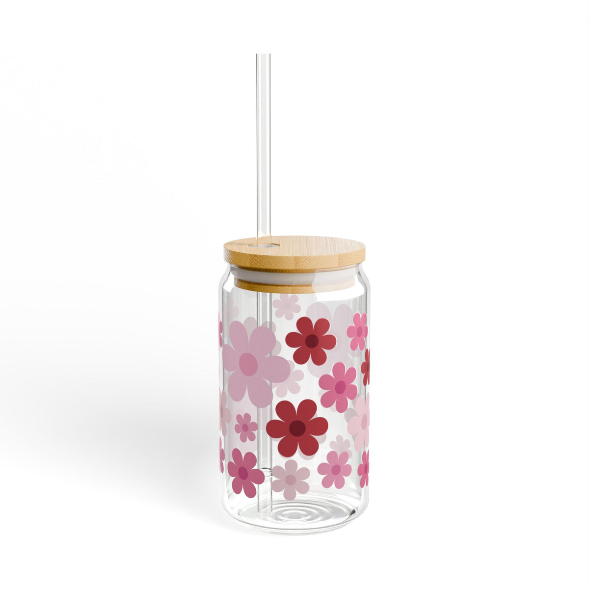 Retro Daisy Heart Bouquet Tumbler Sipper Glass 16oz — Reusable Drink Jar with Lid & Straw - Sydney So Sweet