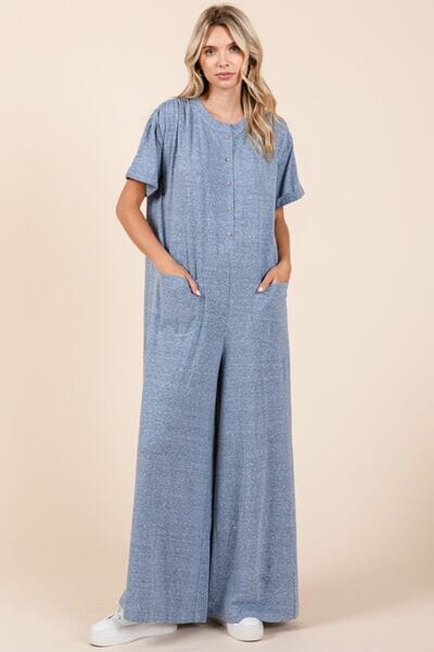 Mittoshop Button Detail Short Sleeve Wide Leg Jumpsuit - Sydney So Sweet