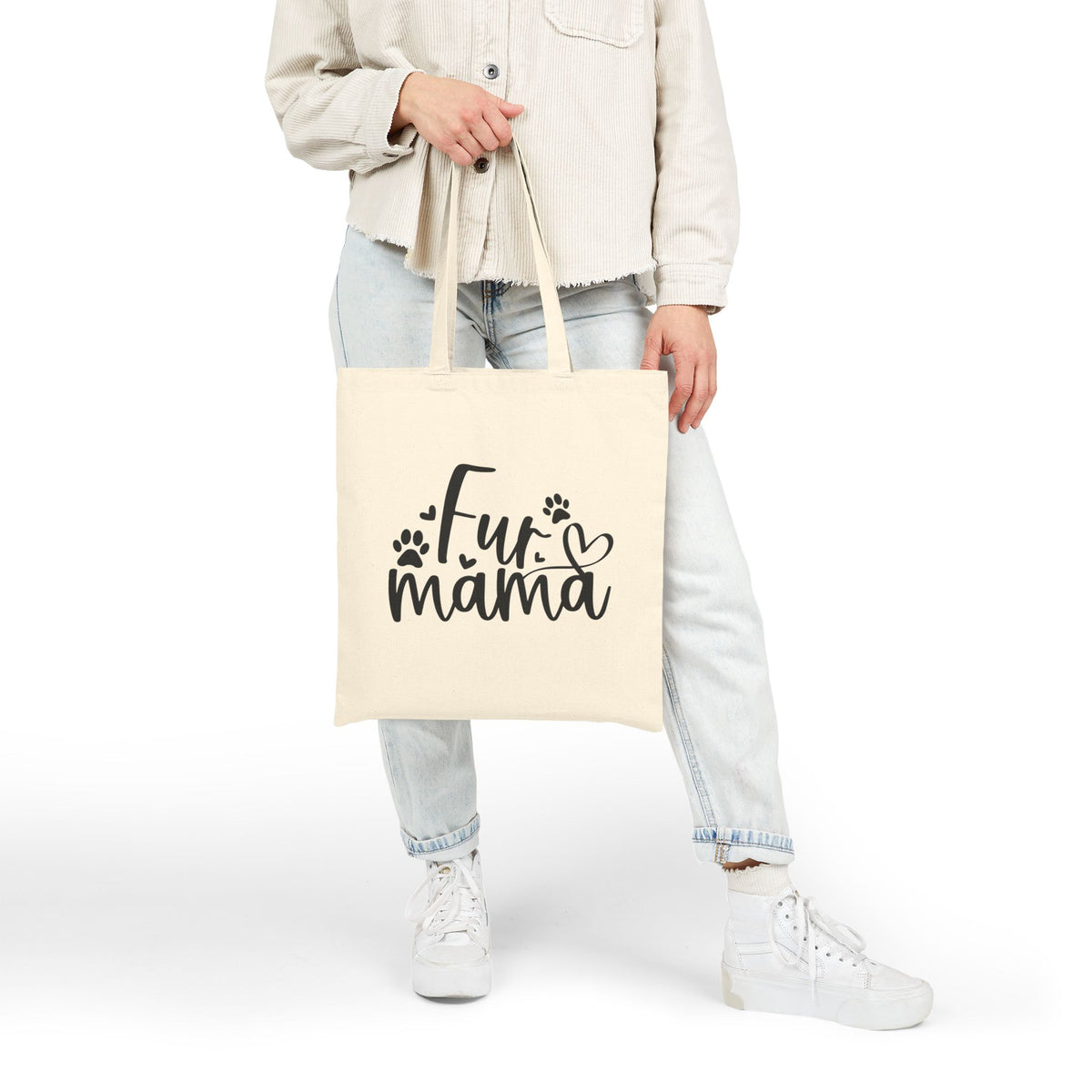 Fur Mama Cotton Canvas Shopper Cute Paw Print Tote Bag for Dog & Cat Moms