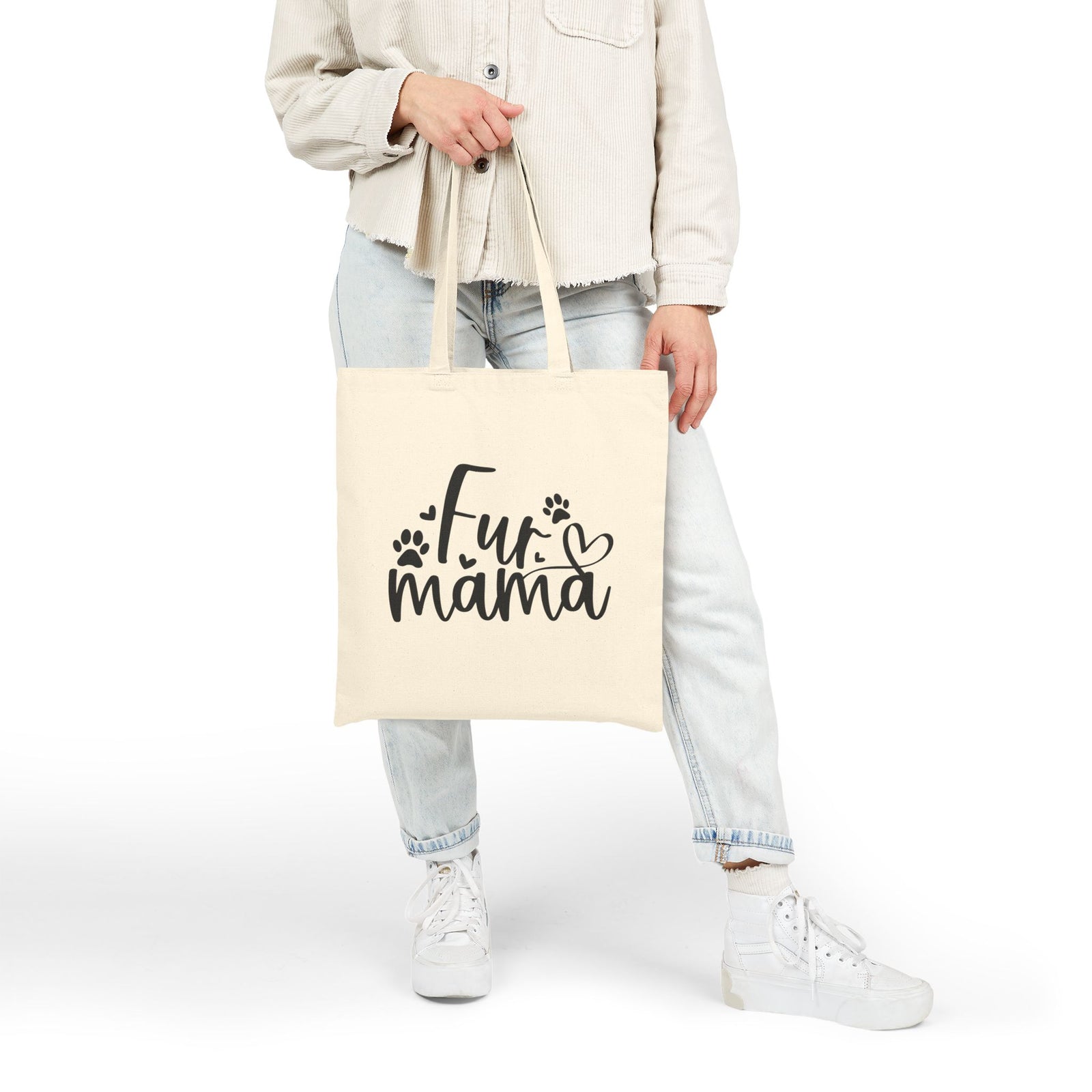 Fur Mama Cotton Canvas Shopper Cute Paw Print Tote Bag for Dog & Cat Moms