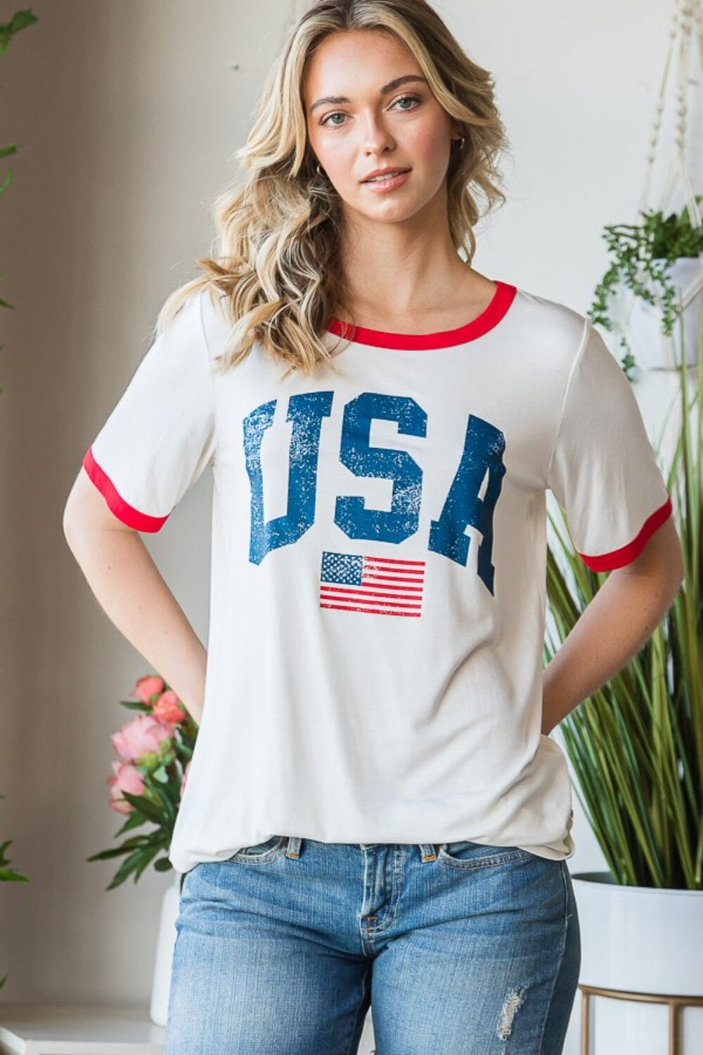 USA Contrast Trim Short Sleeve T-Shirt - Sydney So Sweet