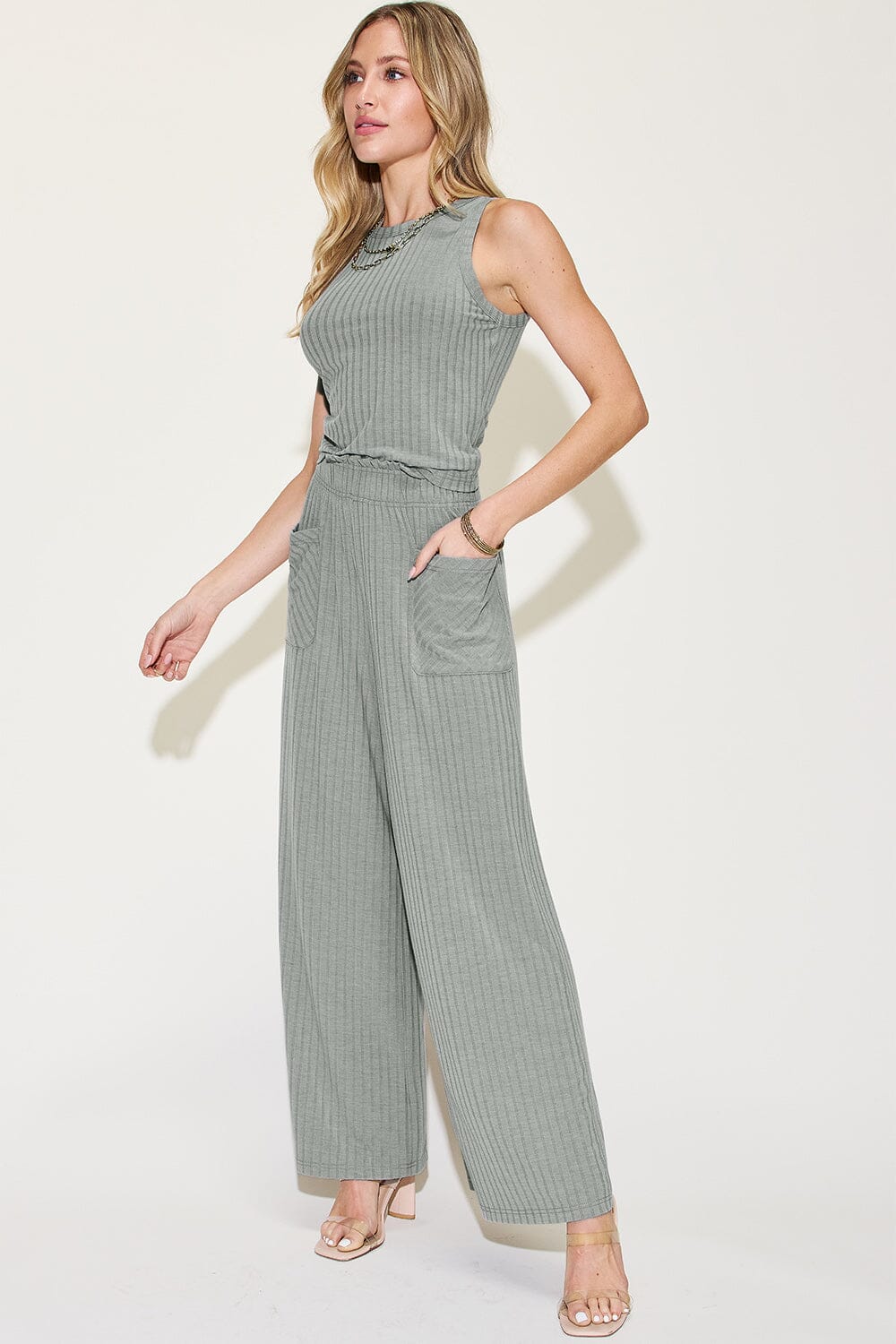 Basic Bae Full Size Ribbed Tank and Wide Leg Pants Set - Sydney So Sweet