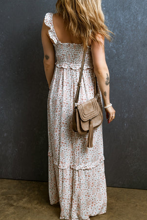 Ruffled Smocked Printed Sleeveless Maxi Dress - Sydney So Sweet