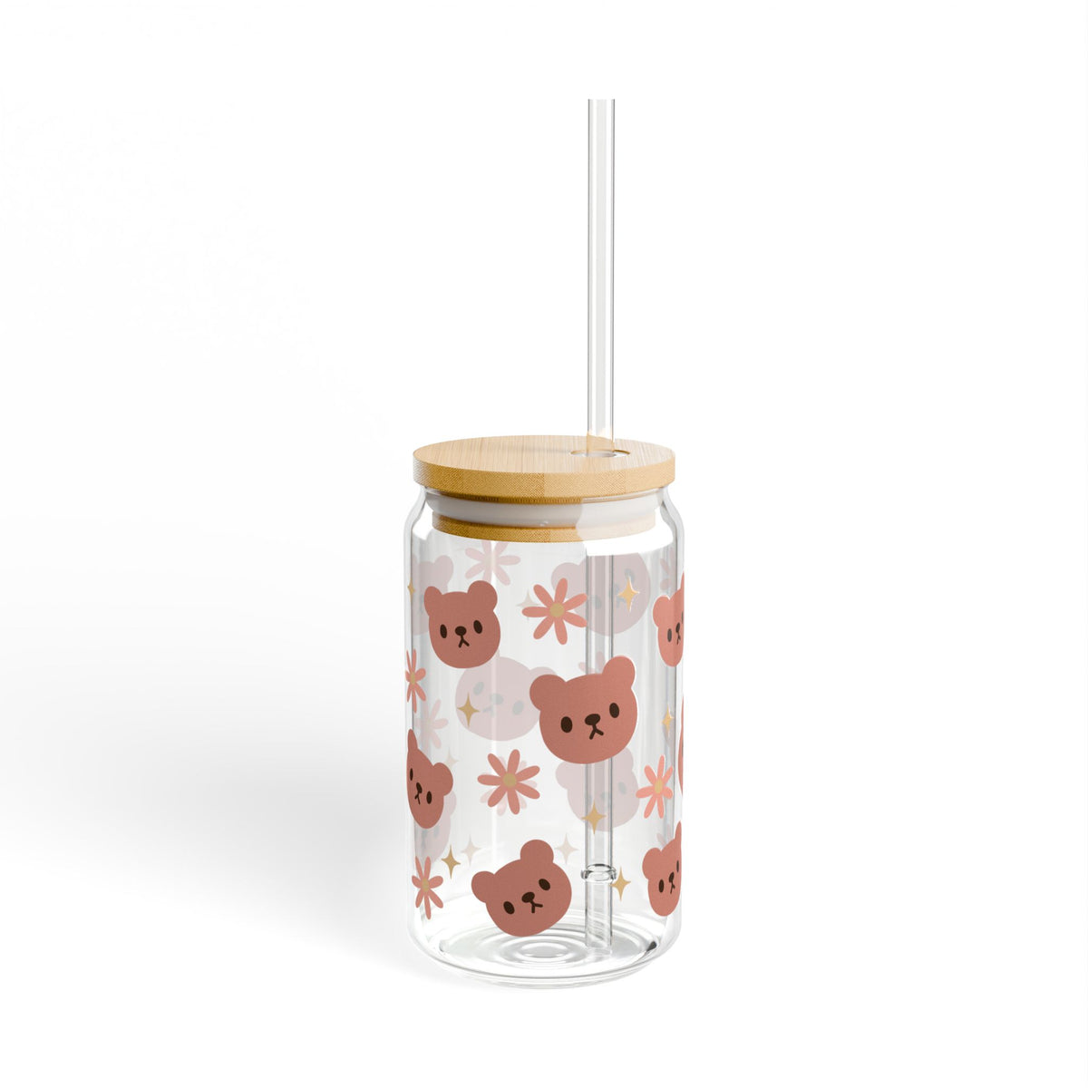 Beary Cute Tumbler Sipper Glass 16oz — Reusable Drink Jar with Lid & Straw - Sydney So Sweet