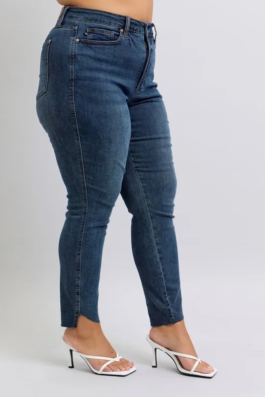 Judy Blue Full Size High Waist Tummy Control Step Hem Skinny Jeans Plus Size - Sydney So Sweet