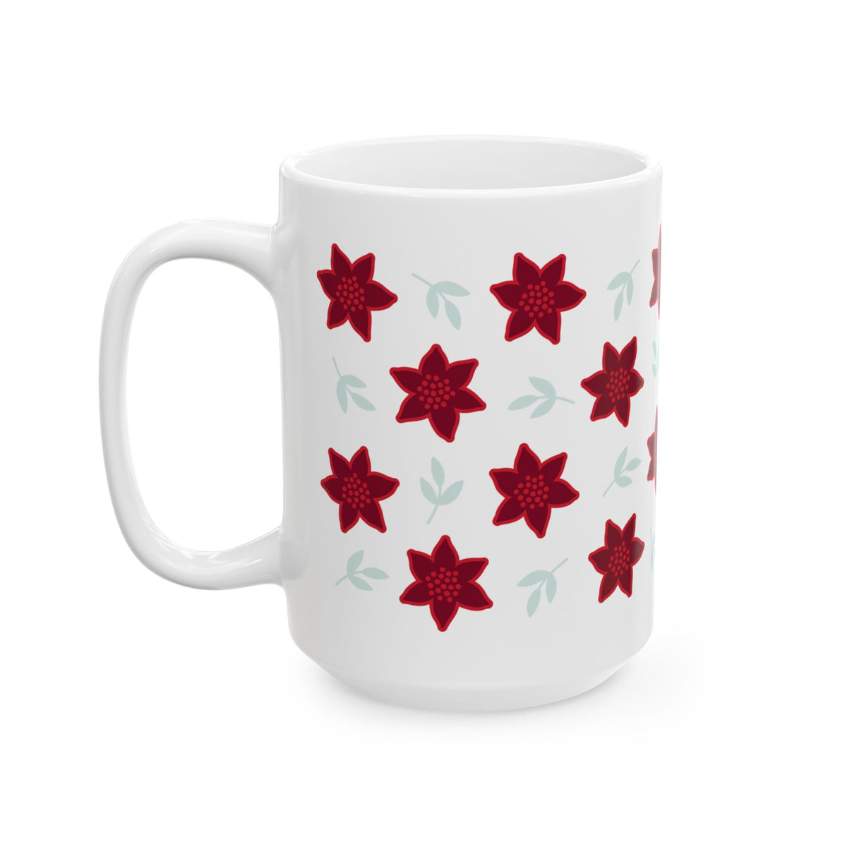 Poinsettia Christmas Flowers Ceramic Mug Coffee Cup (11oz & 15oz)