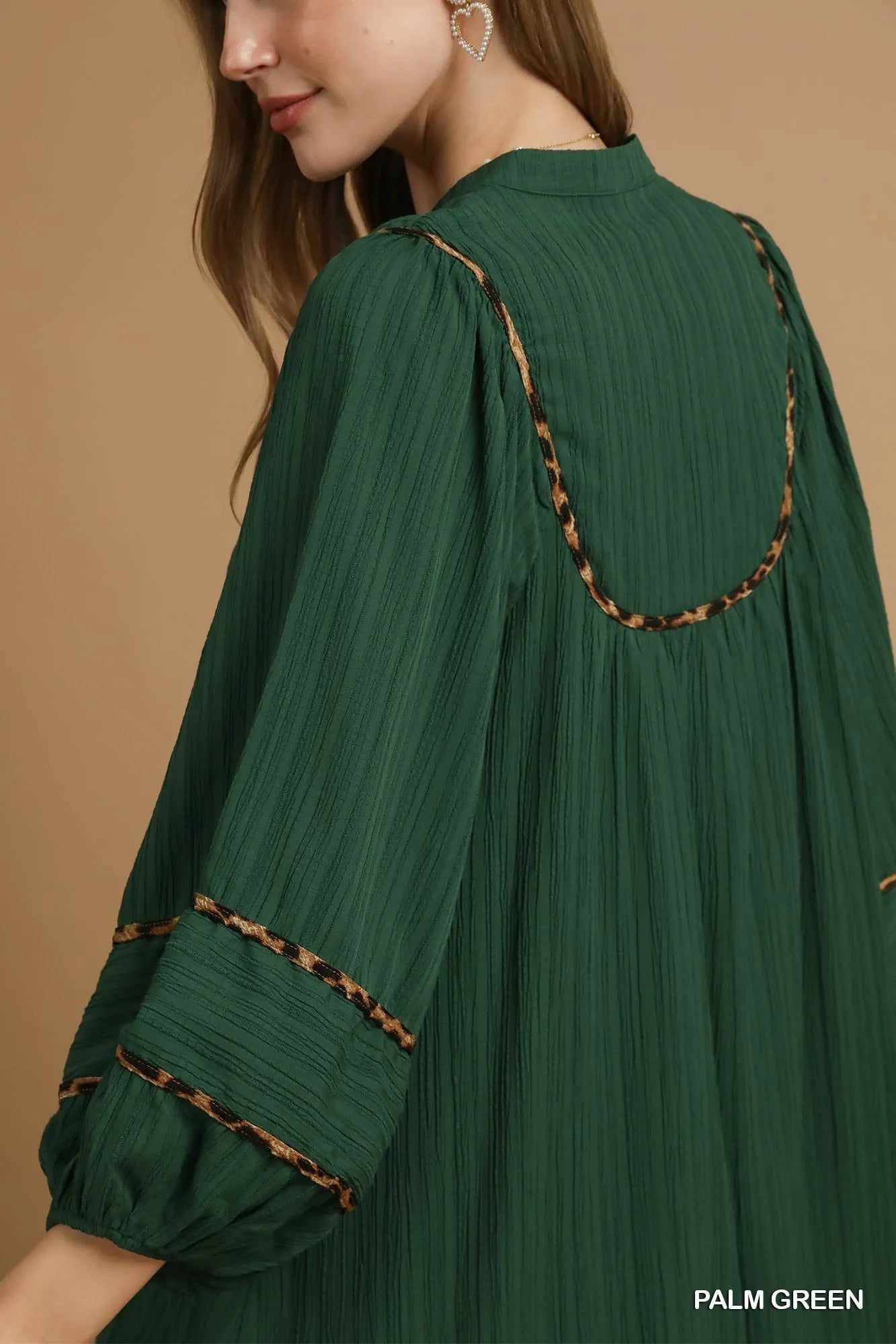 Umgee Textured Babydoll Dress with Leopard Trim - Sydney So Sweet