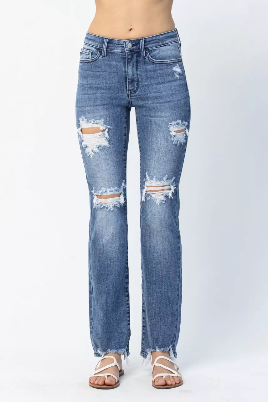 Judy Blue Full Size Mid Rise Destroy Straight Jeans Plus Size - Sydney So Sweet