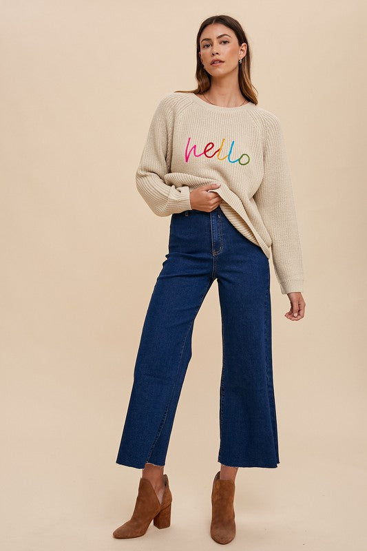 Annie Wear HELLO Embroidered Raglan Sleeve Sweater - Sydney So Sweet