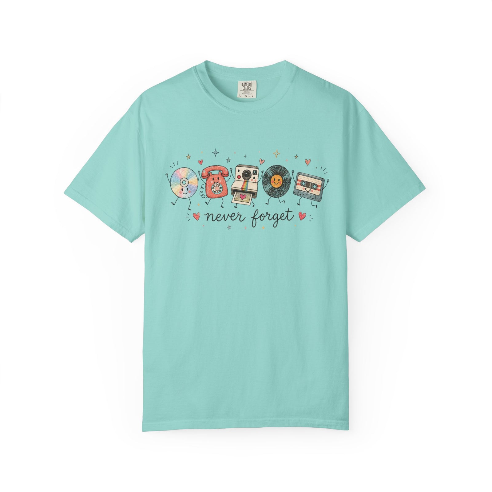 Retro Media Icons T-Shirt Nolstalgic Vintage Cassette Vinyl & Phone Tee