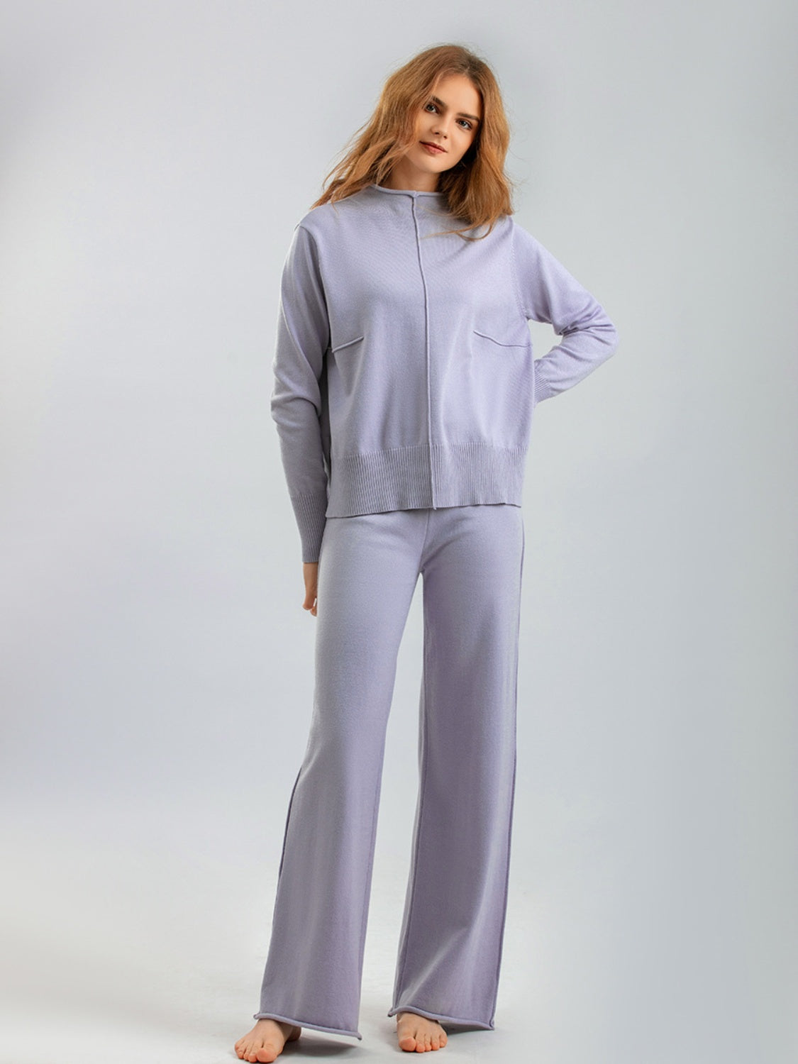 Basic Bae Mock Neck Long Sleeve Top and Pants Sweater Set - Sydney So Sweet