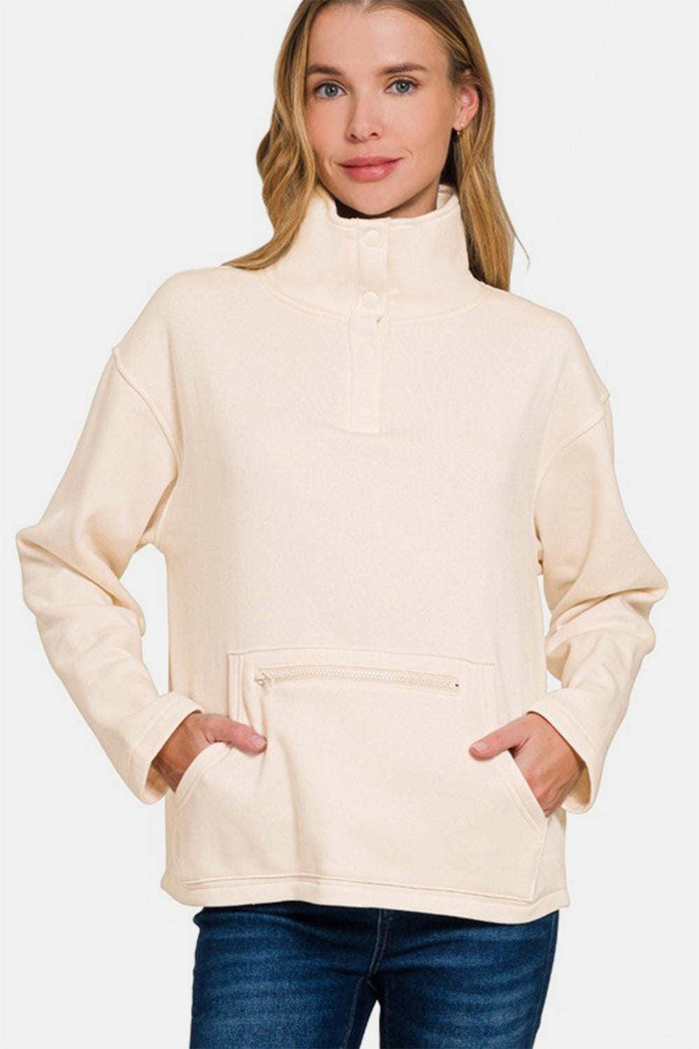 Zenana Turtleneck Half Snap Fleece Sweatshirt - Sydney So Sweet