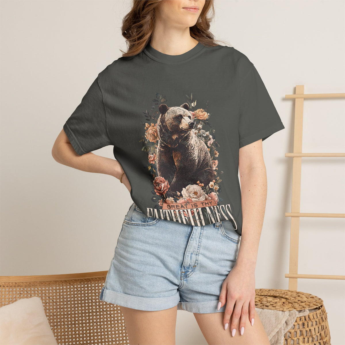 How Great is Thy Faithfulness T-Shirt Grizzly Bear Christian Distressed Tee