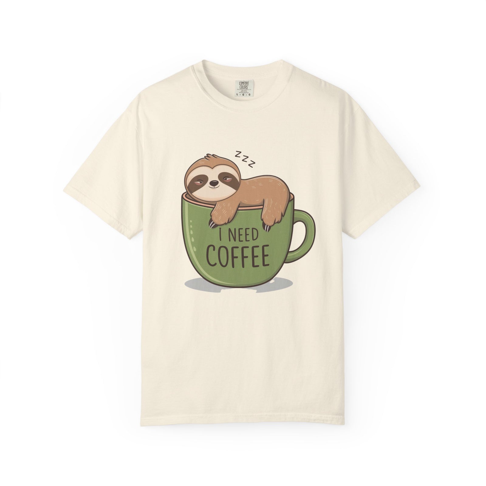 I Need Coffee Sloth Graphic T-Shirt Unisex Coffee Lover Short Sleeve Tee