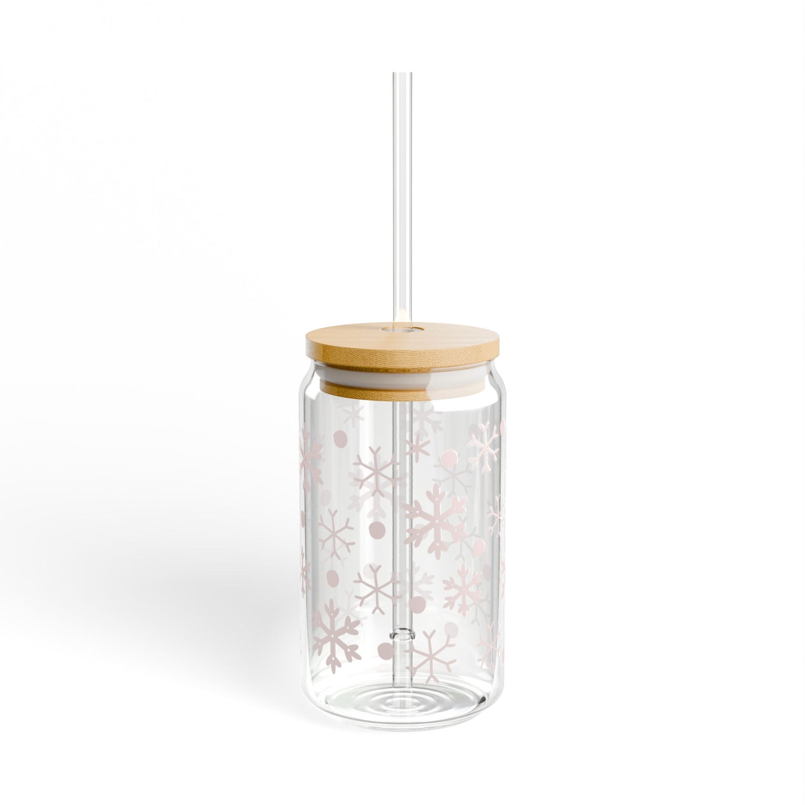 Winter Wonder Snowflakes Sipper Glass 16oz Reusable Drink Jar with Lid & Straw