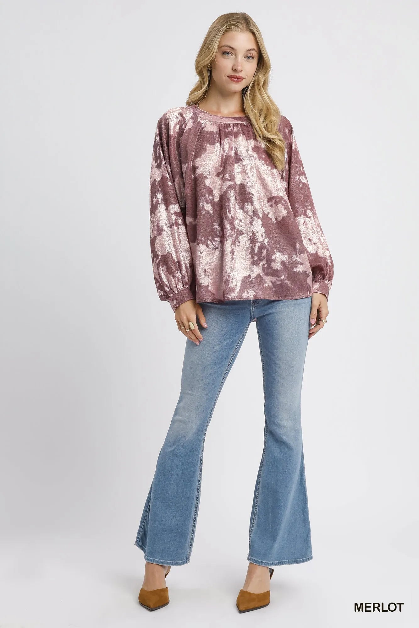 Umgee Metallic Fabric Blouse with Balloon Sleeves - Sydney So Sweet