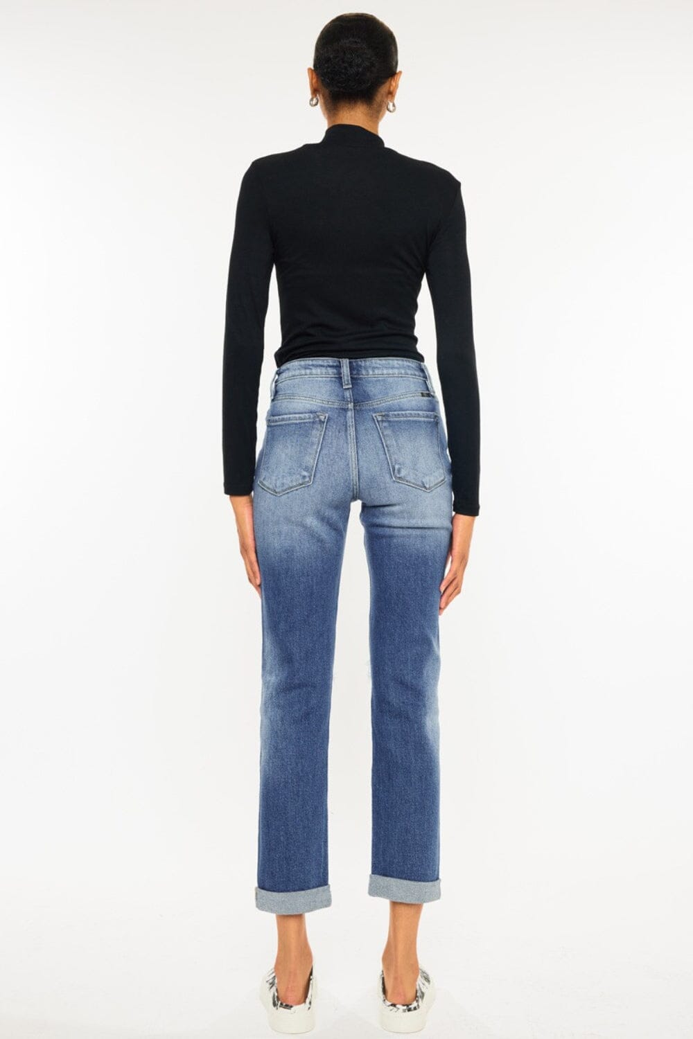 Kancan High Waist Distressed Hem Detail Cropped Straight Jeans - Sydney So Sweet