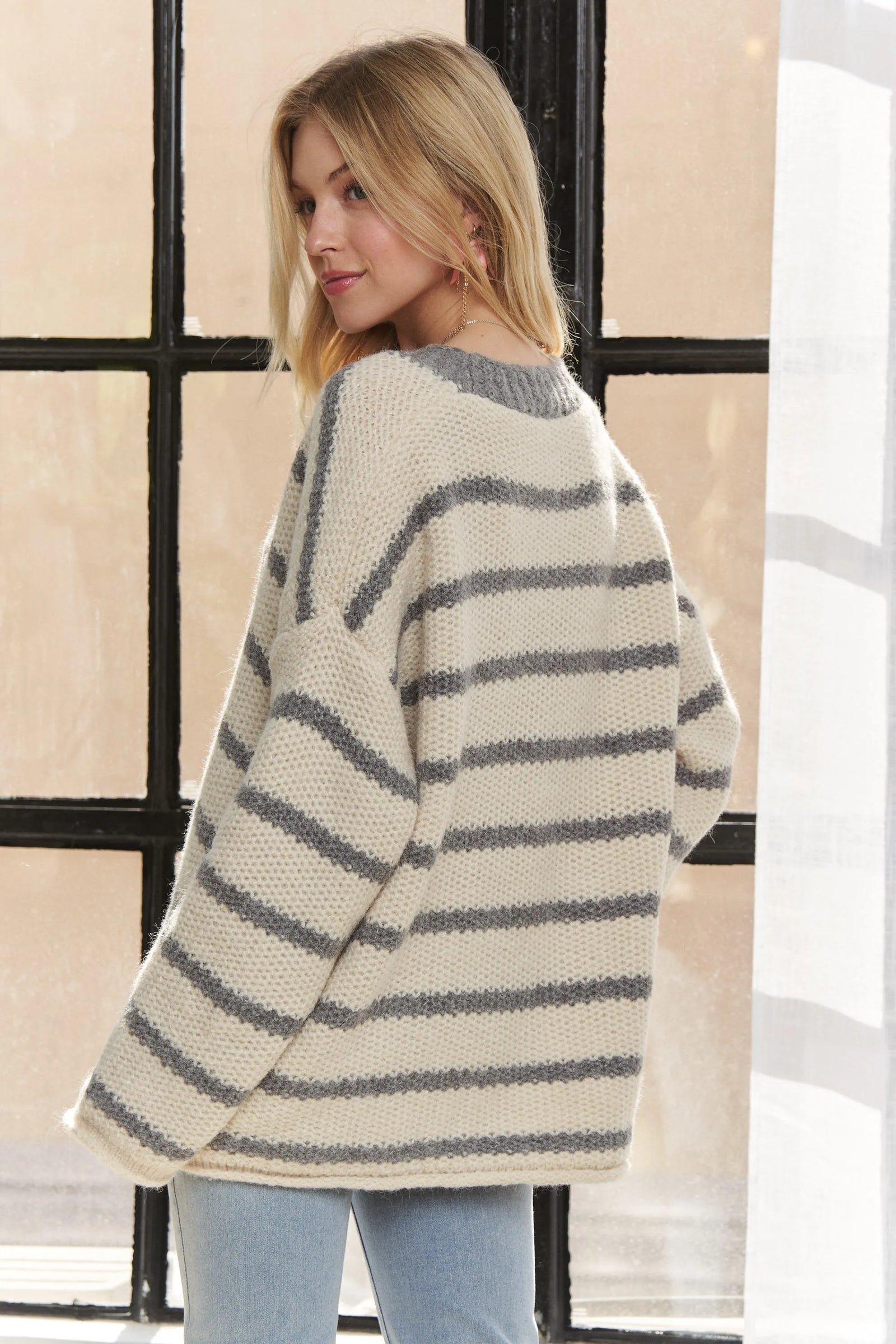 ADORA Horizontally Striped Button Up Cardigan - Sydney So Sweet