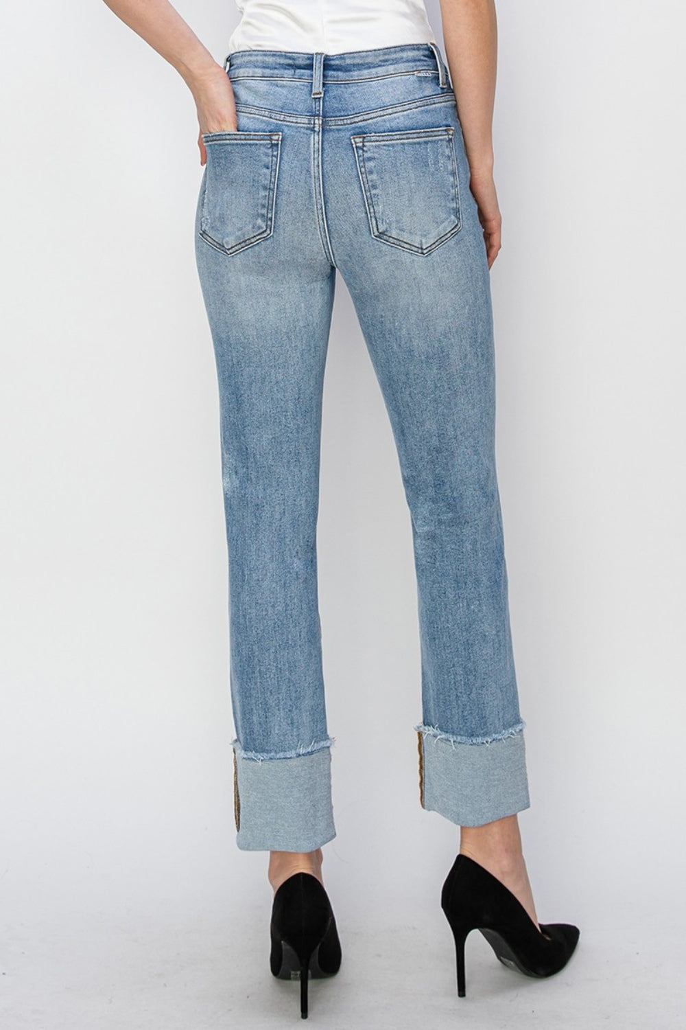 RISEN Full Size High Rise Cuffed Slim Straight Jeans - Sydney So Sweet