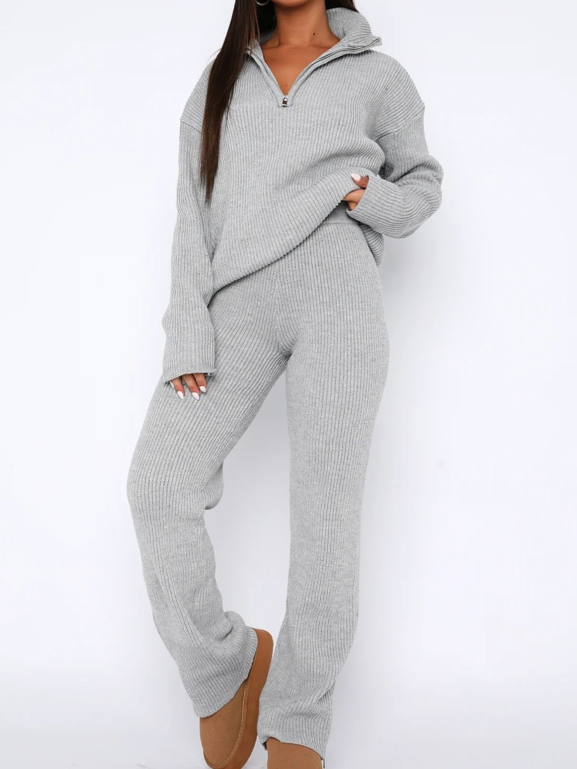 Quarter Zip Long Sleeve Top and Pants Set - Sydney So Sweet