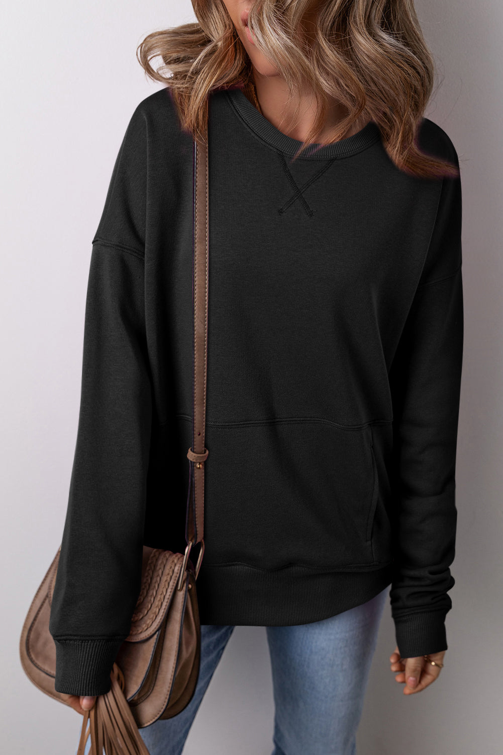 Solid Color Round Neck Long Sleeve Sweatshirt - Sydney So Sweet