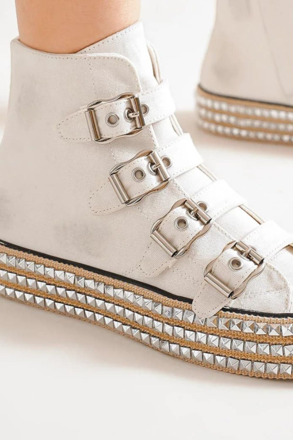 Beast Fashion Multi-Buckle Straps Studded Platform Sneakers - Sydney So Sweet