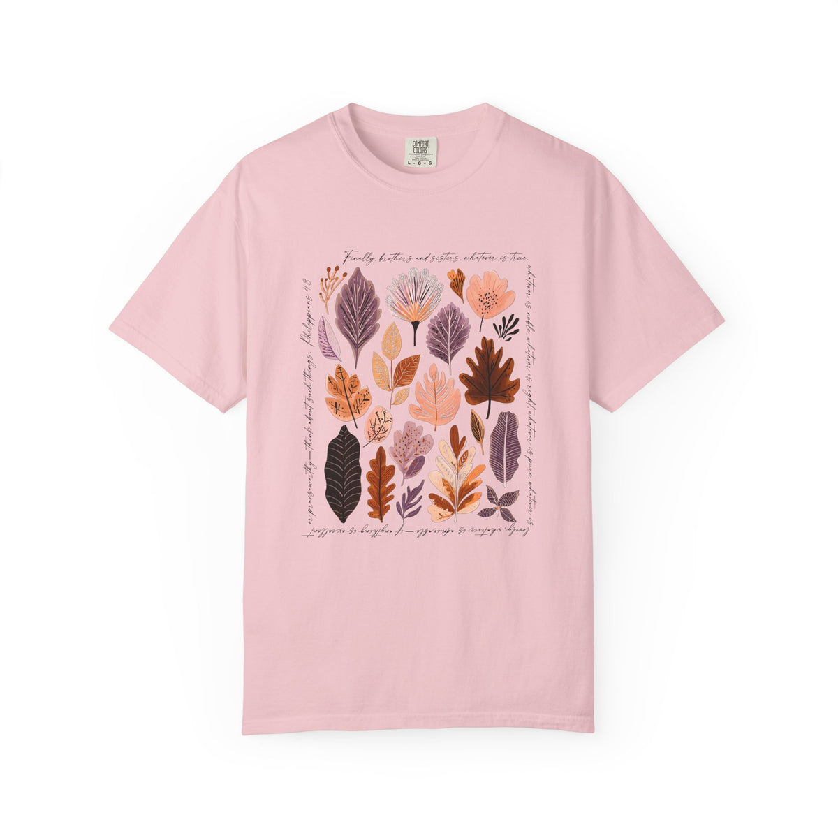 Think About Such Things T-Shirt Autumn Leaves Botanical Christian Tee